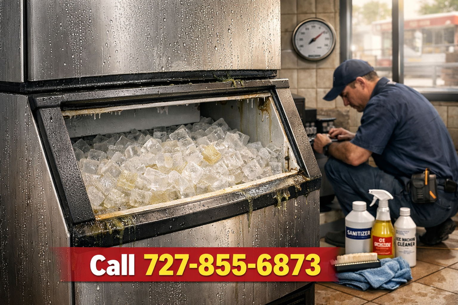 Ice machine emitting bad odor and needing cleaning 