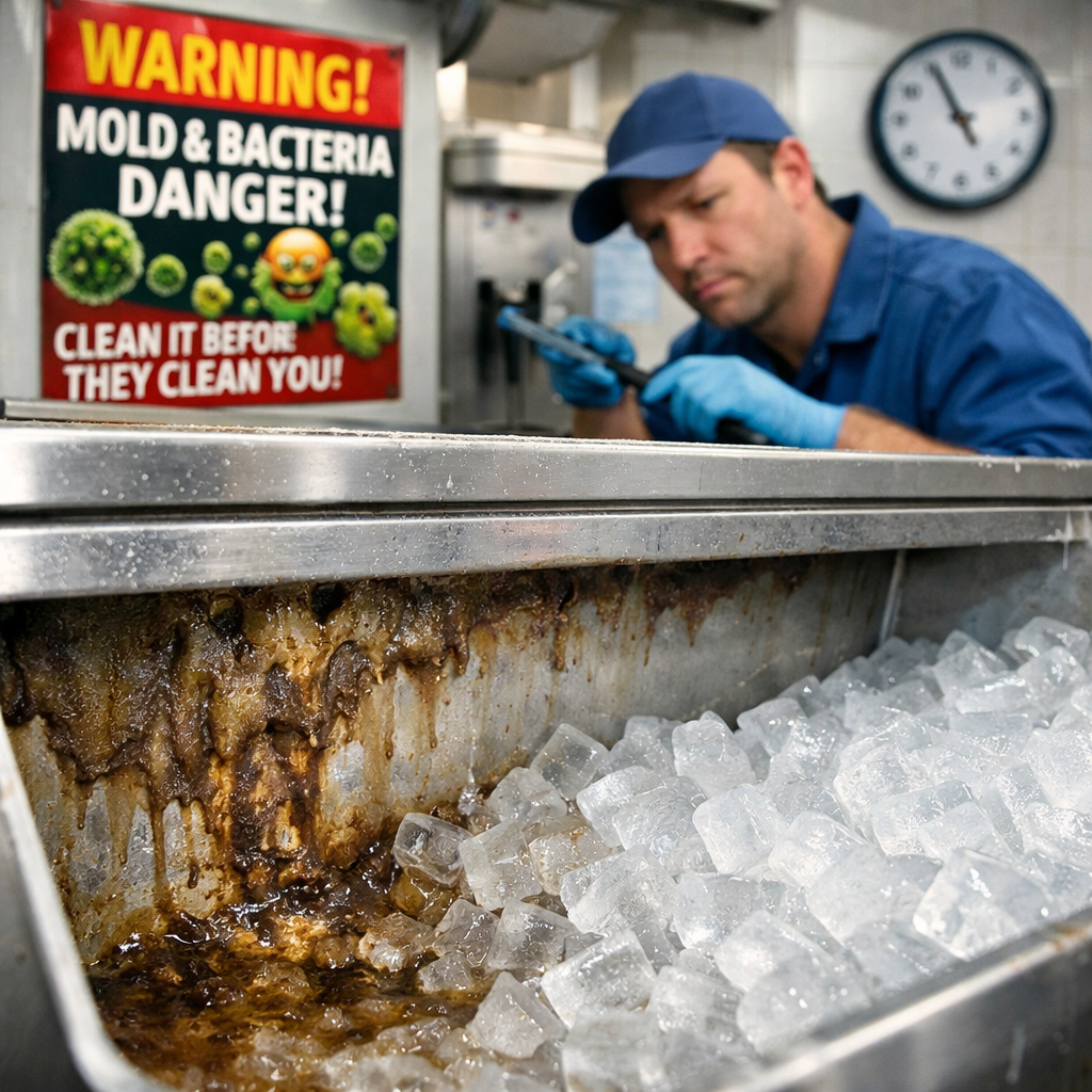 Ice machine mold and bacteria are often first noted by odor